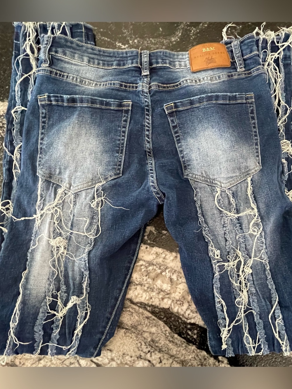 Bleecker & Mercer Distressed Fringe Men’s Blue Denim Jeans Size 32/36